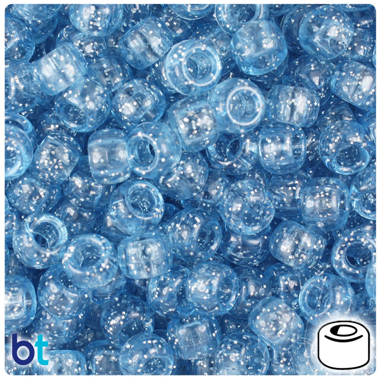 BeadTin Light Sapphire Sparkle 9mm Barrel Plastic Pony Beads (500pcs)